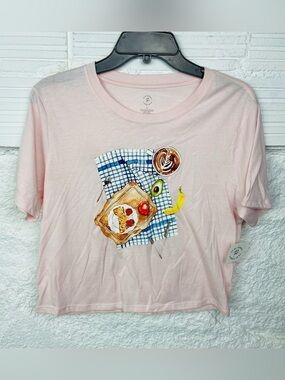 NWT To Be Honest Pink Cropped Breakfast Graphic Tee size large